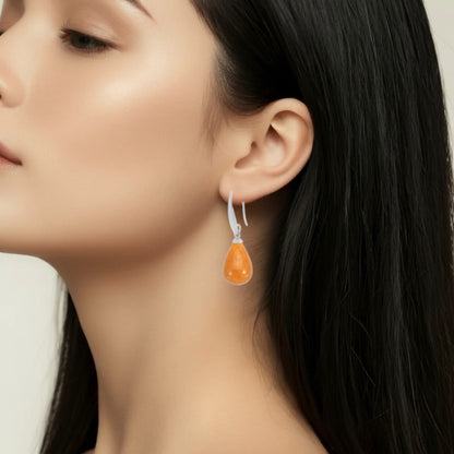 Drop Ohrringe - Orangener Aventurin matt versilbert