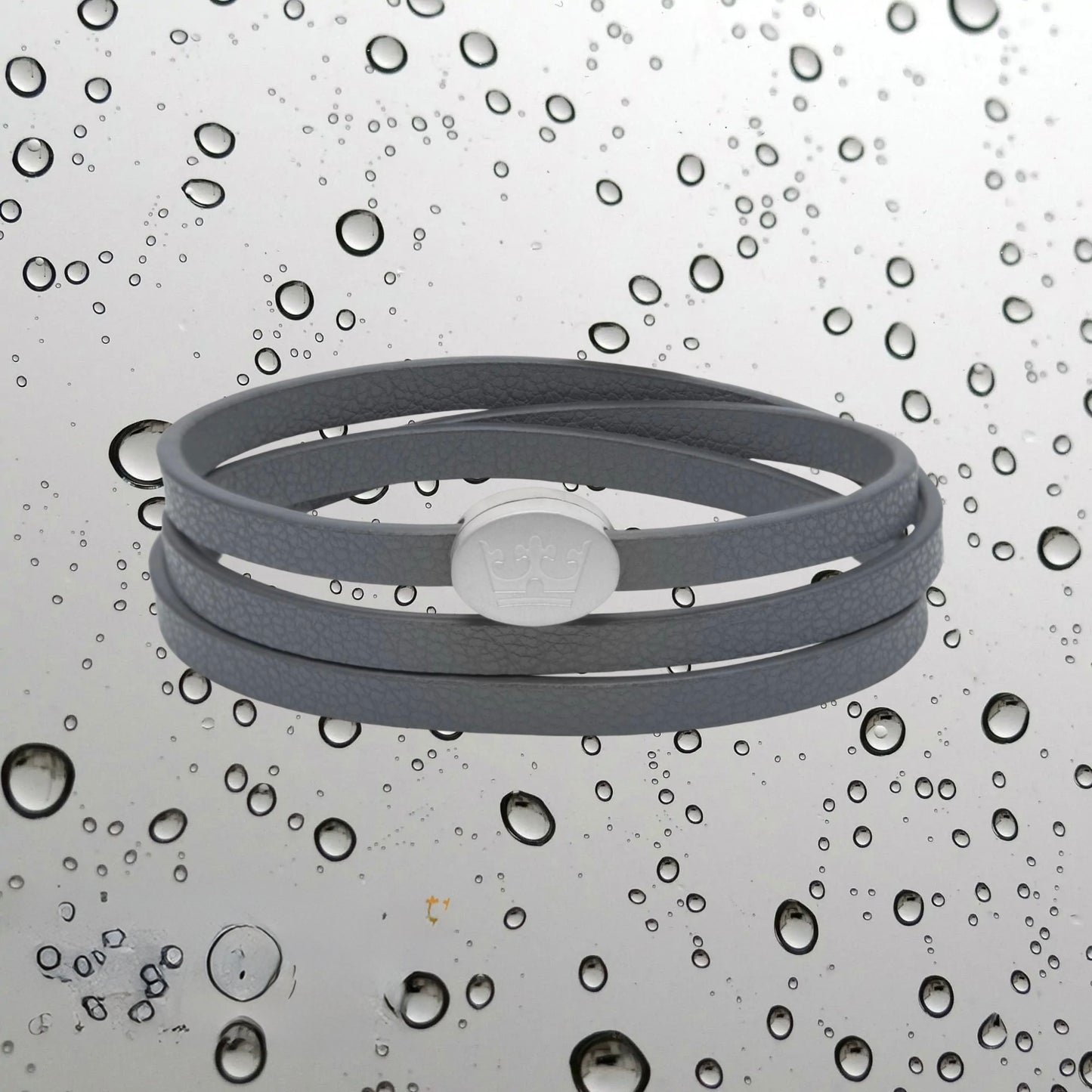 Crown Leder Wickelarmband / Halskette - Dunkelgrau matt versilbert