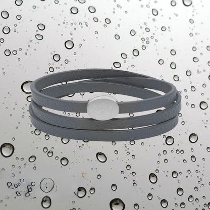 Crown Leder Wickelarmband / Halskette - Dunkelgrau matt versilbert