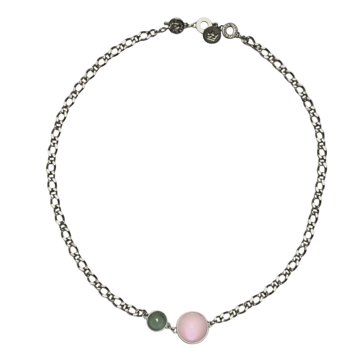 Stone Duet Necklace - Rosequartz & Greenquartz matte silver plated