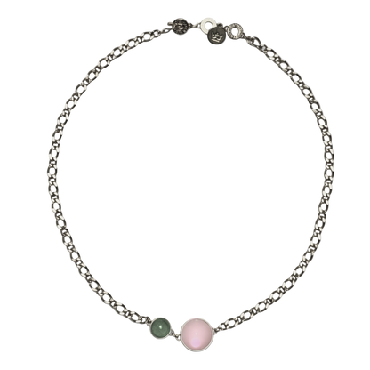 Stone Duet Necklace - Rosequartz & Greenquartz matte silver plated