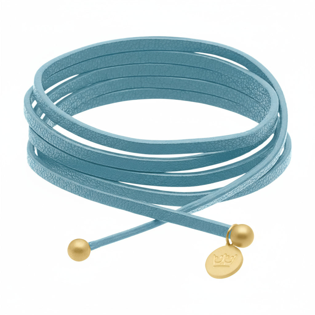 Strap Lether Necklace / Bracelet - Light blue matt gold plated