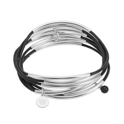 Urban Gypsy Armbänder schwarz Leder matt versilbert