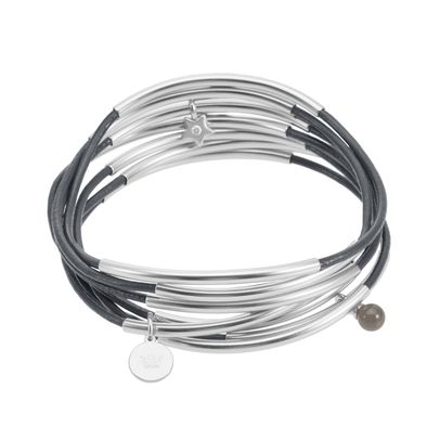 Urban Gypsy Armbänder dunkelgrau Leder matt versilbert