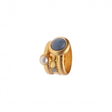 Lantern stacked rings w/natural stones in gold 7
