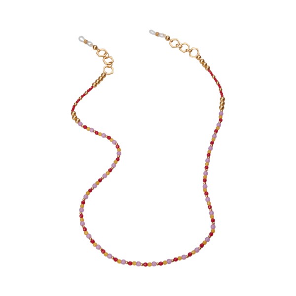 SUNRISE - Sunglasses chain with red, violet & yellow beads in gold plated