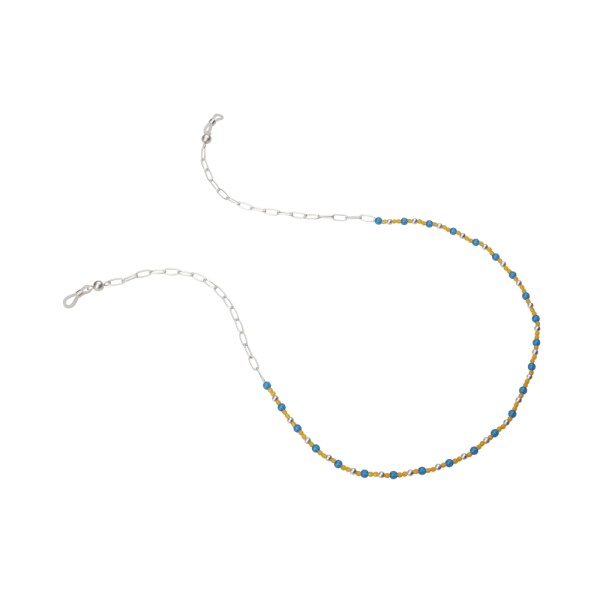 SUNRAY - Sunglasses chain with blue & yellow beads in silver plated