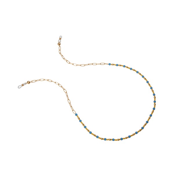 SUNRAY - Sunglasses chain with blue & yellow beads in gold plated