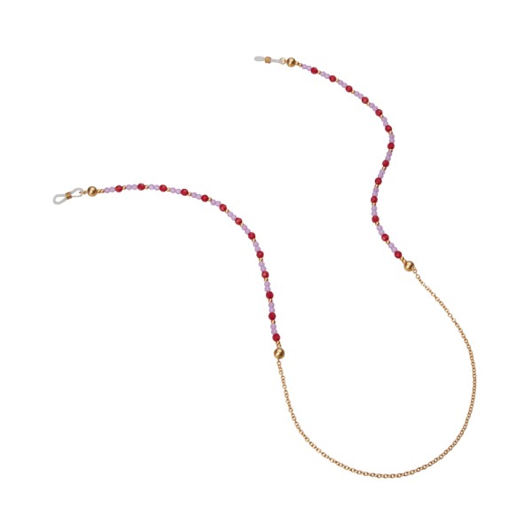 SUNSET - Sunglasses chain with red & violet beads in gold plated