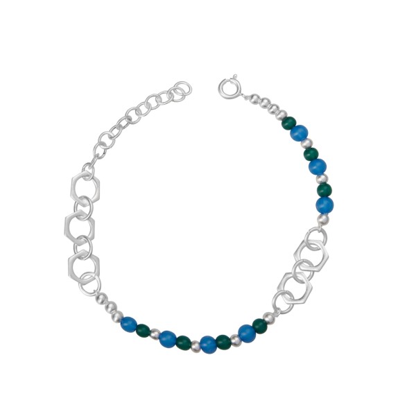 BLAZING - Anklet with green & blue beads in silver plated