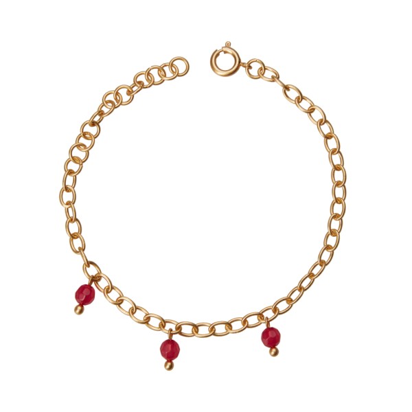 BRIGHT - Anklet with red beads in gold plated
