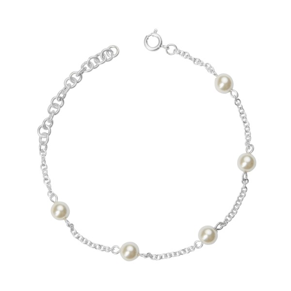BRILLIANT - Anklet with glass pearl beads in silver plated