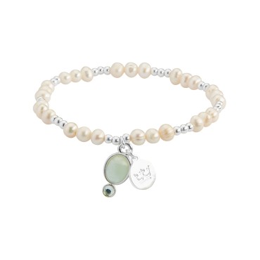 Duo bracelet with Amazonite, White Pearl and Glass in Silver Plated