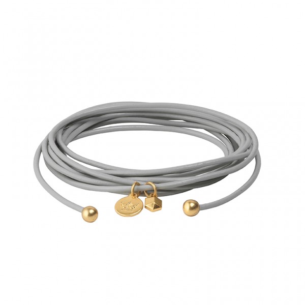 Connection Bracelet in Light Grey leather with Gold Plated Brass Mini Charm 