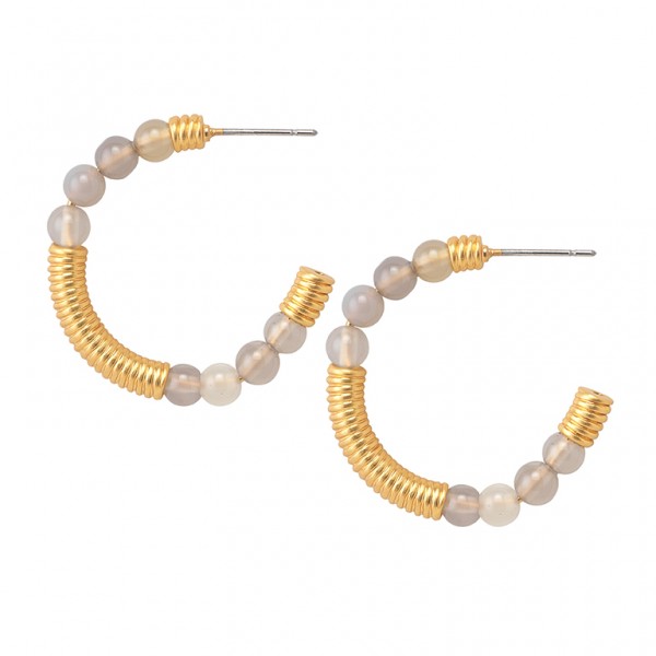 UG Earrings with Grey Agate in Plated Gold