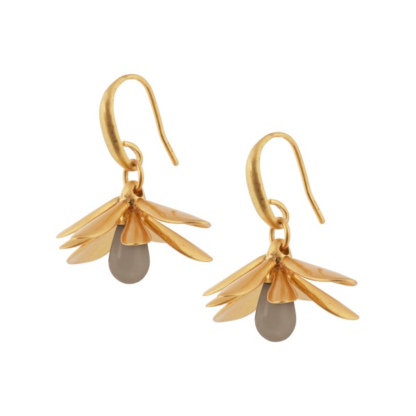 Couture  Sweet Daisies Grey Agate Earrings in Gold