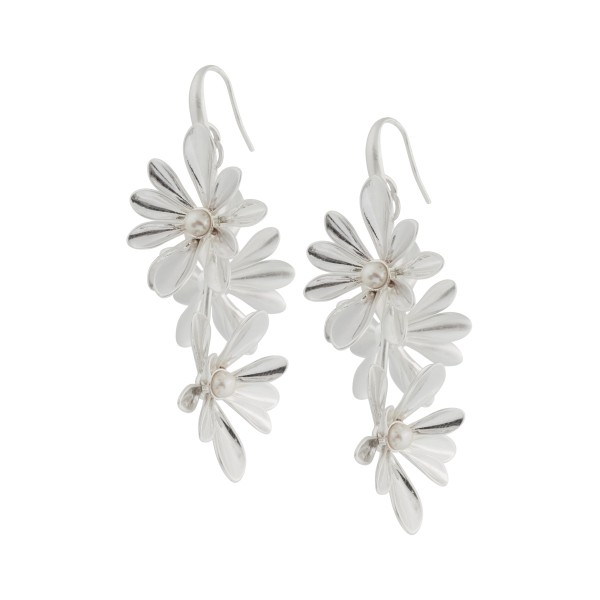 Couture  Sweet Daisies Pearl Long Earrings in Silver