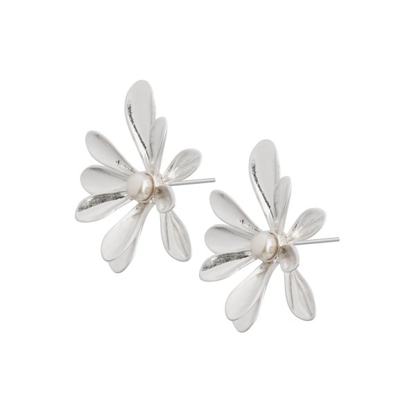 Couture Sweet Daisies Pearl Ear Studs in Silver
