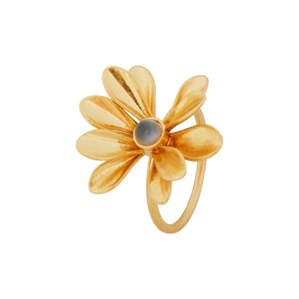 Couture Sweet Daisies Grey Agate Ring in Gold