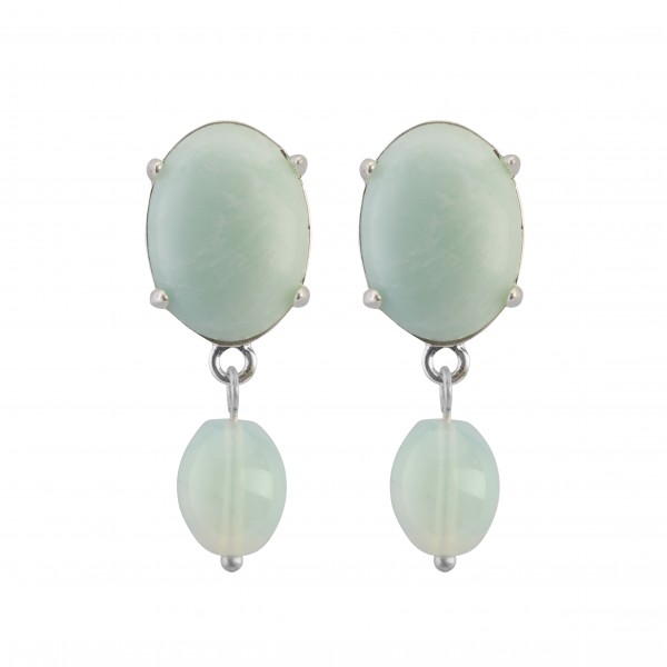 The Griff earrings with Amazonite and Opal glass in plated Silver